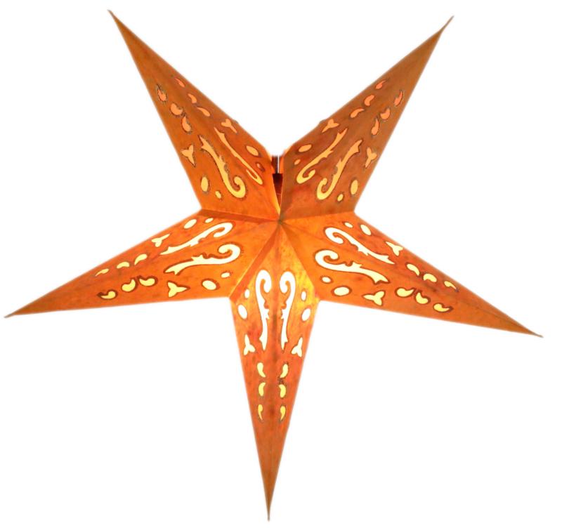 Baby Curves orange / Glitter - Foldable glowing Paperstar with 5 points, 40 cm